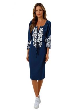 Rochie traditionala denim, dama R, albastru/alb