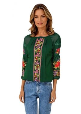 Bluza traditionala verde cu broderie RIAG, verde