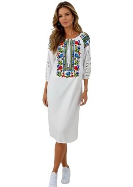 Rochie traditionala alba, dama R24, alb/mov