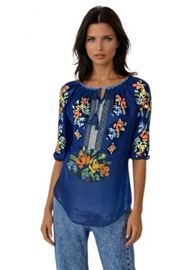 Bluza traditionala dama bleumarin, cu broderie, ML 237