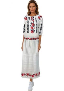 Fusta traditionala alba, dama, R24F, alb crystal/rosu