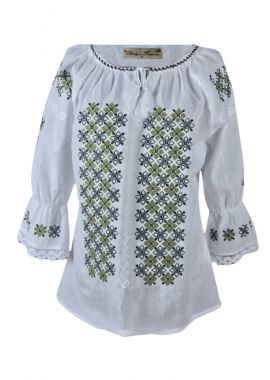 Ie dama alba cu broderie, B23, alb trandafir/verde