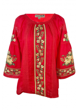 Bluza traditionala rosie,  dama R46, rosu/bej