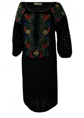 Rochie traditionala neagra, dama, R24, negru/albastru