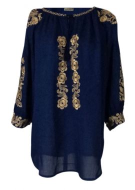 Bluza  traditionala dama bleumarin,  DEC, bleumarin/auriu