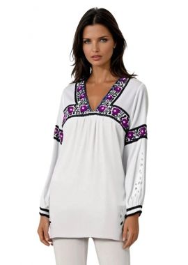 Ie dama alba cu broderie, ML185 alb/mov