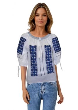 Ie dama alba cu broderie, RA 277, alb/albastru