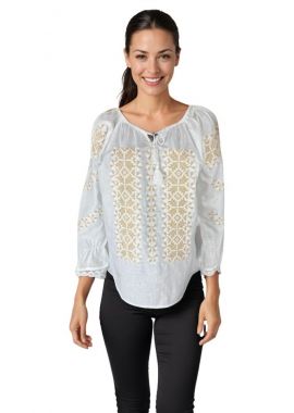Ie dama traditionala alba O25 alb/auriu