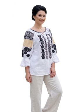 Ie dama traditionala alba 257 alb/portocaliu-Dacshop