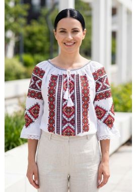 Ie dama traditionala M26 alb/rosu bordo