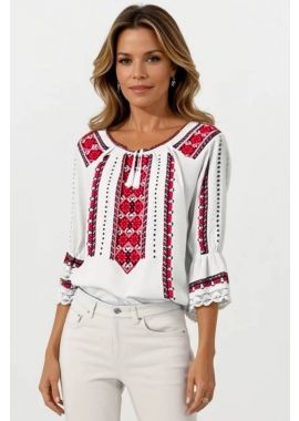 Ie dama alba cu broderie, 024, alb creta/rosu bordo
