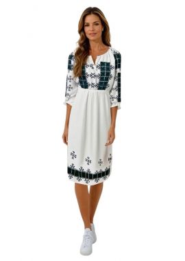 Rochie traditionala alba, dama CPT24, alb/verde