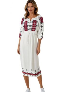 Rochie traditionala alba,  dama CPT24, alb/rosu