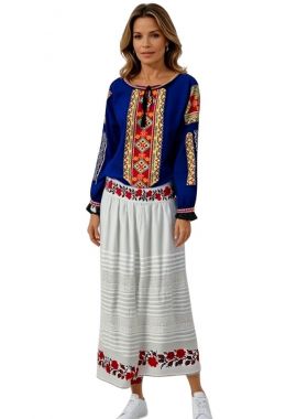 Fusta traditionala alba, dama, R24F, alb crystal/rosu