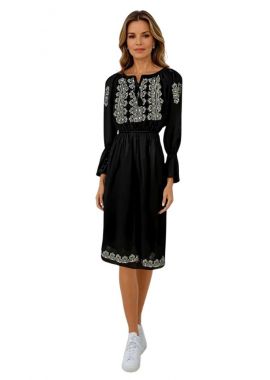 Rochie traditionala neagra dama, R151, negru glosy