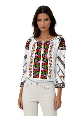 Ie dama alba, cu broderie,  R24, alb/verde