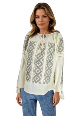 Bluza traditionala crem, dama 124, crem/negru