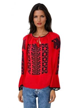 Bluza traditionala rosie cu broderie, R 25, rosu