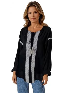 Bluza traditionala neagra, dama, B23, negru/bej