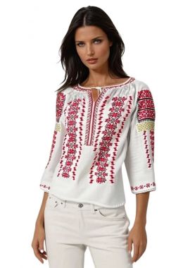 Ie dama traditionala alba 257 alb/rosu bordo