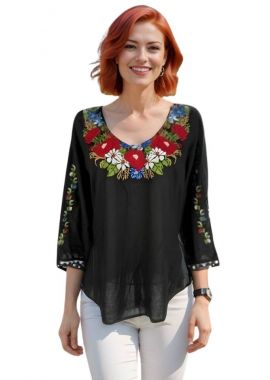 Bluza dama traditionala neagra RS25 negru/rosu