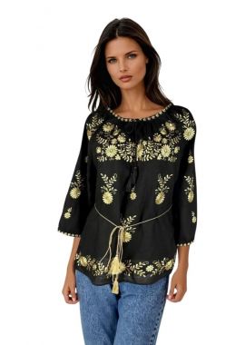Bluza traditionala dama neagra 257 negru mahon/auriu