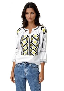 Ie dama alba cu broderie RM 128, alb/maro
