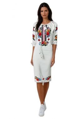 Rochie traditionala alba, dama CP24, alb/galben