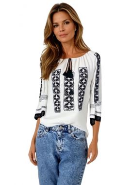 Ie dama alba cu broderie, ML09, alb /negru glossy