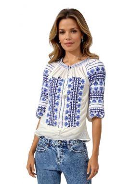 Ie dama alba cu broderie,  R21, alb/bleu