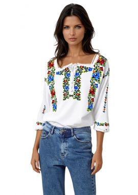 Ie dama alba cu broderie, ML 237 alb/verde broscuta