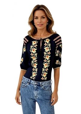 Bluza traditionala neagra dama R24, negru/portocaliu