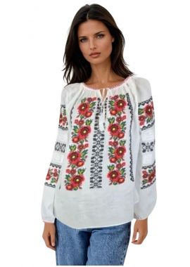 Ie dama alba cu broderie, D24, alb pur/negru