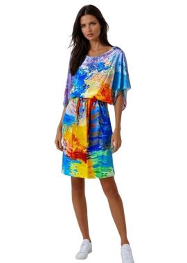 Rochie tip poncho, dama N, portocaliu/bleu, one size