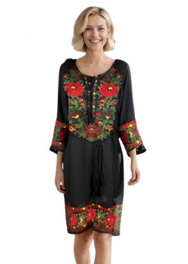 Rochie traditionala dama RL25 negru/rosu
