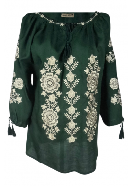 Bluza traditionala verde, cu broderie, R222, verde/auriu