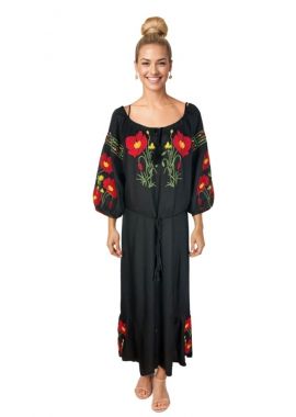 Rochie dama traditonala neagra S25 negru/rosu