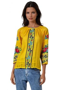 Bluza traditionala dama, galbena cu broderie RG 124, galben inflorat