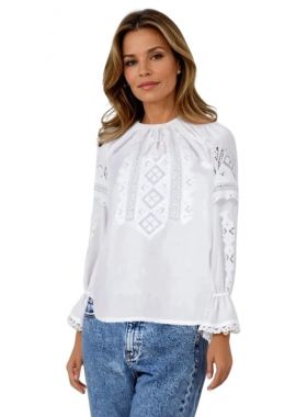 Ie dama alba cu broderie, 124, alb  crystal/argintiu