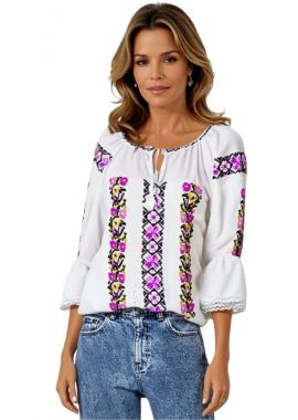 Ie dama alba cu broderie, R174, alb/mov