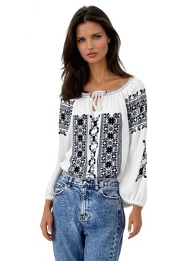 Ie dama alba cu broderie, B23, alb/negru glossy