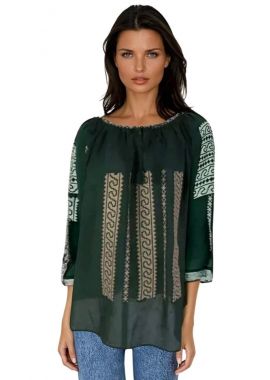 Bluza traditionala verde cu broderie, R46, verde moss