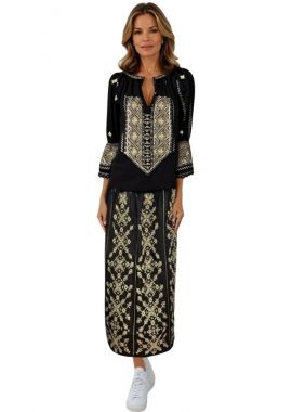 Fusta traditionala neagra, dama FC2, negru/bej