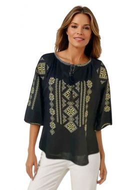 Bluza traditionala neagra cu broderie, RIAG, negru/auriu