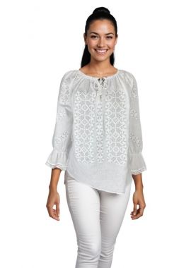 Ie dama traditionala alba O25 alb/argintiu