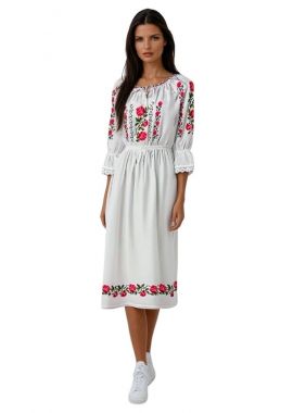 Rochie traditionala dama RL25 alb/roz