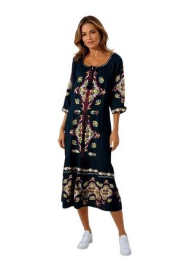 Rochie traditionala dama RL25 negru/galben