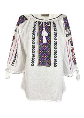 Ie dama traditionala alba R256  alb/galben
