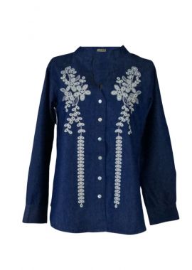 Bluza traditionala dama bleumarin D24, bleumarin/alb