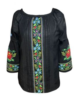 Bluza traditionala neagra dama, R 125, negru grant